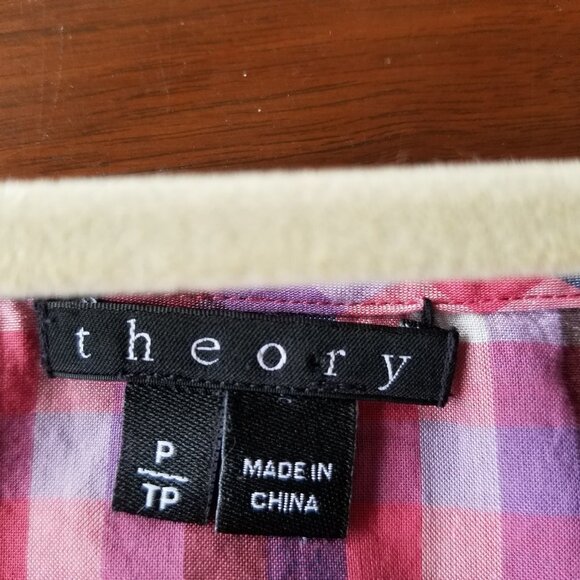 Theory Plaid Sleeveless Top with Smocked Waist - Picture 6 of 7